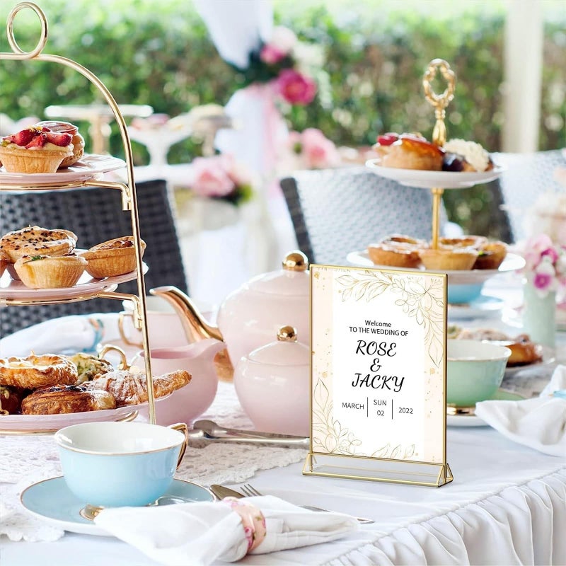 يُسلِّم 6PCS 5 x 7 Clear Acrylic Wedding Table Number Holder Stands with Gold Borders, Double Sided Picture Frames Sign for Restaurant Menu Recipe Cards Photo Display (Color : Shu, Size : 6PC - Image 4
